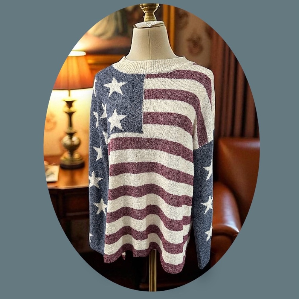 Oddi American Flag Sweater. Poly/Acrylic Blend. Size :  Fits S thru L